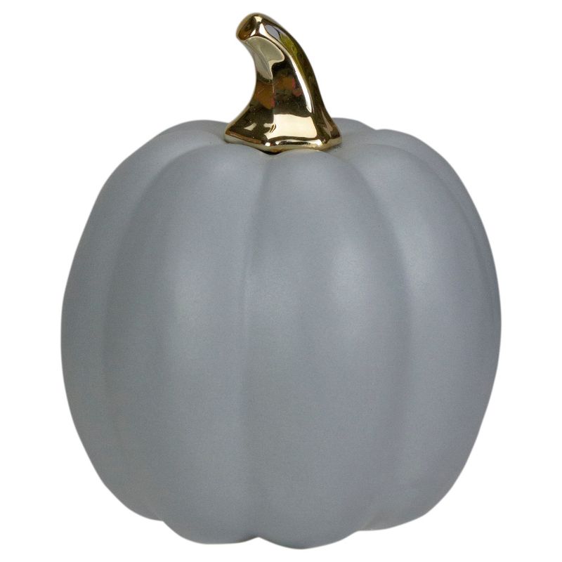 Northlight 7" Gray and Gold Fall Harvest Ceramic Pumpkin Decoration, 3 of 5
