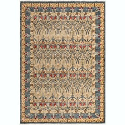Navy Blue and Beige Geometric Synthetic Area Rug 8' x 11'