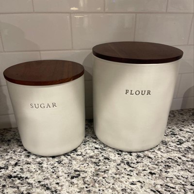 128oz Stoneware Flour Canister with Wood Lid Cream/Brown - Hearth & Hand™  with Magnolia