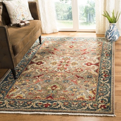 Taupe and Blue Oriental Synthetic 4' x 6' Area Rug