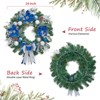 COZONY 24 Inch Christmas Wreath with Lights, Battery Operated Wreath with Silver Blue Ball Ornaments & Bow for Front Door Holiday Decor - 2 of 4