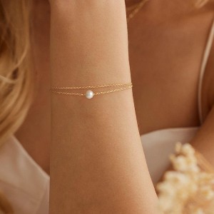 Turandoss Gold Pearl Bracelets for Women Girls - 18K Gold Plated Freshwater Pearl Beaded Bracelet, Dainty Link Bracelets, Christmas Gifts, 6+2In - 1 of 4