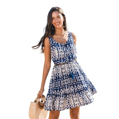 Women's Breezy Navy Floral Print Tiered Midi Dress - Cupshe