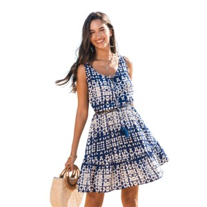 Women's Breezy Navy Floral Print Tiered Midi Dress - Cupshe - 1 of 4