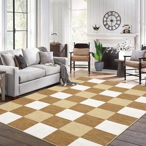 Washable Modern Checkered Plaid Rug Non Slip Low Pile Rug Soft Geometric Throw Floor Cover Foldable Indoor Carpet for Living Room Bedroom Playroom - 1 of 4
