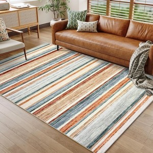 Acekool Striped Washable Rug 9x12 Non-Slip Low Pile for Living Room & Bedroom, Multi Color, - 1 of 4