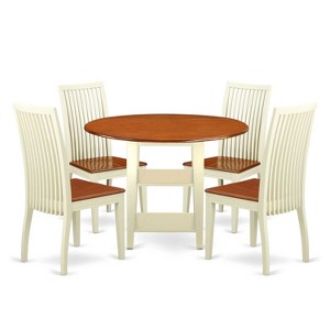 HomeStock 5-Pc Buttermilk and Cherry Solid Wood Top - Round Dining Room Set - Seats-4 - 1 of 4