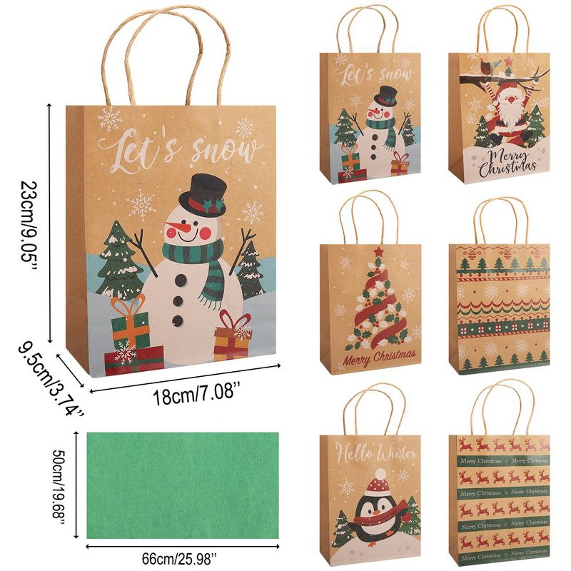 30Pcs Christmas Paper Gift Bags with Tissue Paper, Bulk Kraft Paper Bags with Handle, 2 of 7