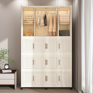 KWPZQEB Portable Wardrobe Closet Storage with Clothes Dresser,  Stackable Storage Box with Hanging Rod and Doors, Wheels for Bedroom, Apartment, White - 1 of 4