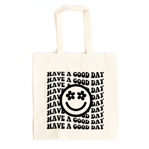 City Creek Prints Have A Good Day Star Smiley Face Canvas Tote Bag - 15x16 - Natural - 1 of 2