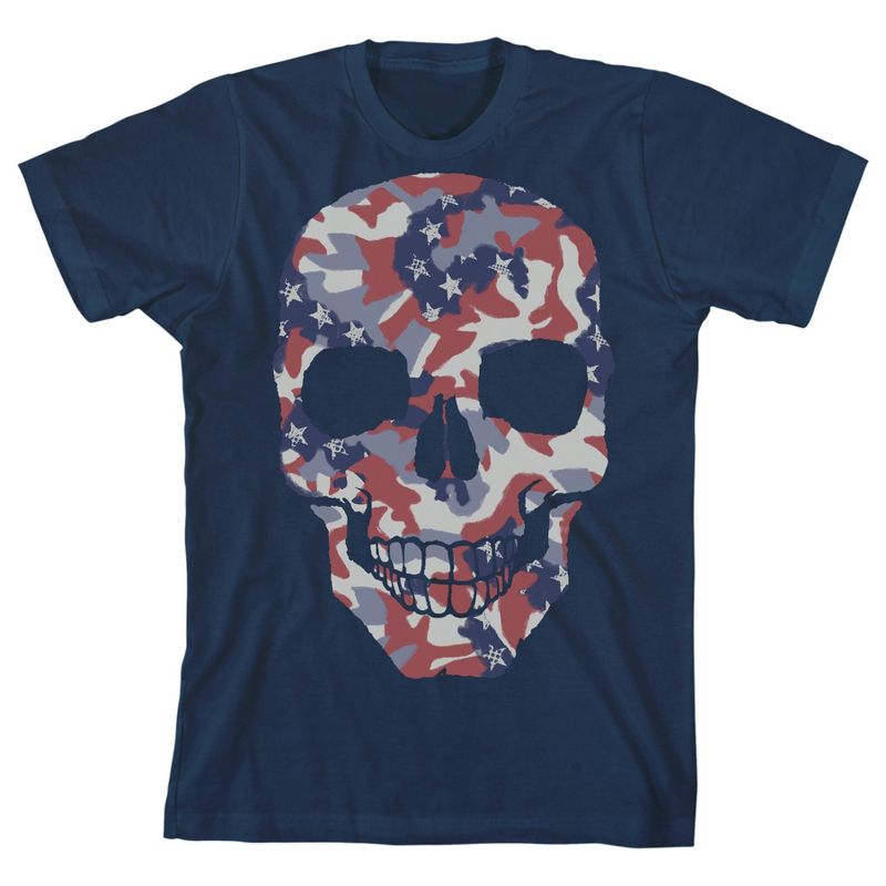 Skull with Camo Trap Graphics Youth Navy Blue Graphic Tee, 1 of 2