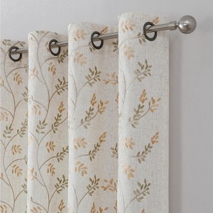 Kate Aurora 1 Piece Vanessa Floral Embroidered Linen Blend Semi Sheer Grommet Window Curtain Panel - 84 in. Long - 1 of 4