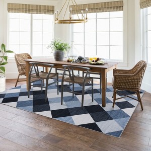 Machine Washable Plaid Checkered Design Non-Slip Rubberback Runner Rug Modern Abstract Geometric Print Carpet - 1 of 4