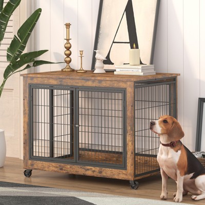 Dog Crate Furniture, Wooden Dog Kennel With Double Doors, Modern Side End Table For Small Medium Large Dog
