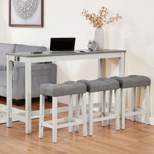 4-Piece Bar Height Dining Set with Power Outlet and 3 Padded Stools - 1 of 4