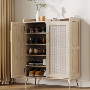 Shoe Cabinet, 6-Tier Shoe Storage Cabinet with Doors and Shelves, Farmhouse Shoe Cabinet with 2 Adjustable Shelves and Metal Legs - 1 of 4