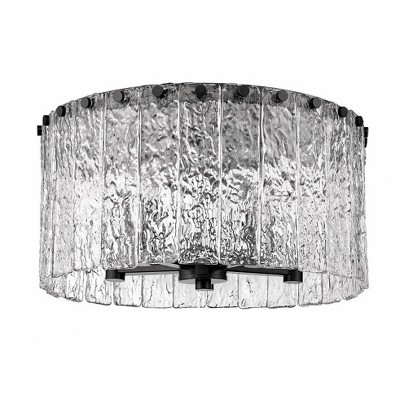 Glacier Matte Black Steel and Glass Drum LED Flush Mount