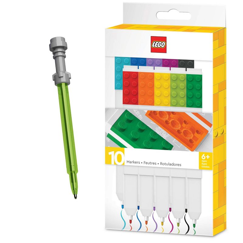 LEGO 10pk Washable Markers Multicolored Ink with LEGO Star Wars Lightsaber Gel Pen, 1 of 8