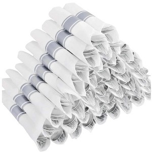 Itopfox 50 Guests Pre Rolled Silver Plastic Silverware Sets - Heavy Duty Cutlery with Napkins for Parties, Dinners & Weddings - 1 of 4