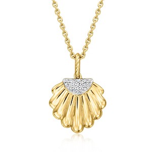 Ross-Simons 0.10 ct. t.w. Diamond Seashell Pendant Necklace in 18kt Gold Over Sterling Size 18 - 1 of 3