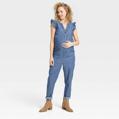 The Nines by HATCH™ Sleeveless Chambray Maternity Jumpsuit Blue