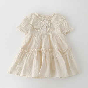 MyKids-Usa Summer Baby Girls French-style Floral Embroidery Pattern Short-sleeved Plain Onesies or Dress â€“ Princess Sister Matching Set - 1 of 4