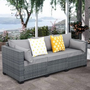 Lviden Wicker Patio Couch, Outdoor 3-seat Sofa - 1 of 3