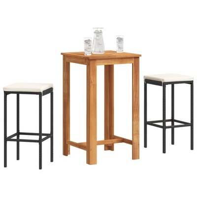 vidaXL Garden Bar Set 3pcs Black Solid Wood Acacia Rattan, Outdoor Bar Table and Chairs, Patio Furniture Set, Patio Bar Set