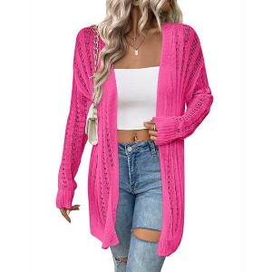 Womens Cardigan Above Knee Crochet Sweater Open Front Ribbed Long Sleeve Lightweight Sweater Longline Cardigan Cozy Fall Sweater Coats - 1 of 4