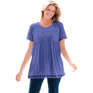 Woman Within Plus Size Lace-Trim Pintucked Tunic - 1 of 4