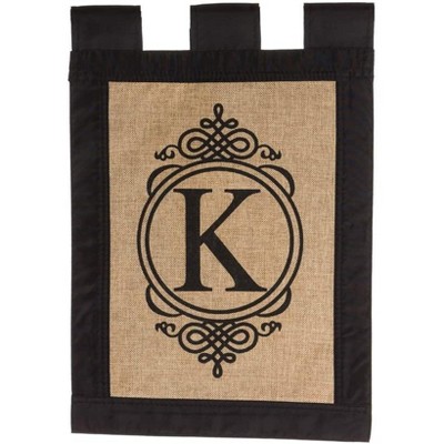 Evergreen Burlap Monogram Garden Flag - K