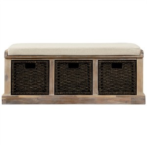 XINGHANZHENXUAN Entryway Bench with 3 Rattan Baskets & Cushion, No Assembly Needed, 220lb Capacity - 1 of 4