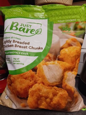 Just Bare Lightly Breaded Chicken Breast Chunks, Boneless Skinless, 4 lbs
