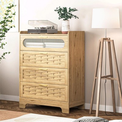 Dresser For Wood 4 Drawer Dresser,Large Dresser For Two With Wide Drawers, Stylish Dresser For Living Room Storage, Hallway, Bedroom-Cuddlewood