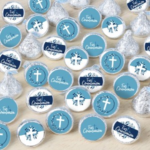 Big Dot of Happiness First Communion Blue Elegant Cross - Boy Religious Party Small Round Candy Stickers - Party Favor Labels - 324 Count - 1 of 4