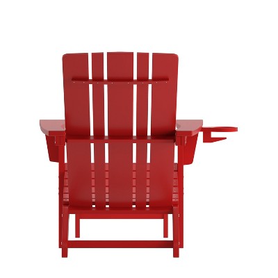 Classic Red HDPE High-Back Adirondack Chair with Cup Holder
