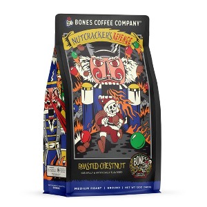 Nutcracker's Revenge Chestnut Flavor Medium Roast, Ground Coffee, Whole Bean Coffee, or Keurig K-Cup Coffe Pods, Bones Coffee Company, 12 oz & 12 ct - 1 of 3