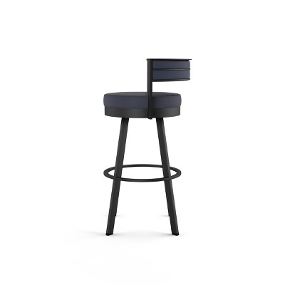 Navy Blue Faux Leather Swivel Bar Stool with Black Metal Frame
