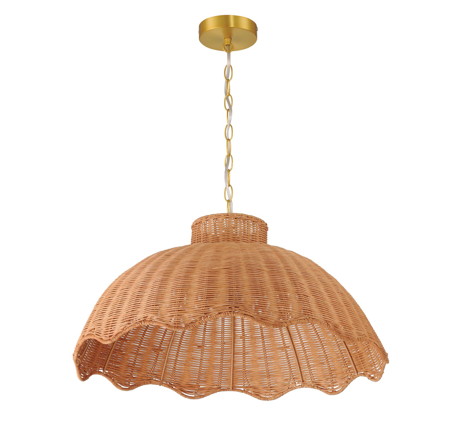 Storied Home Large Scalloped Rattan Pendant Lighting, Natural