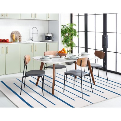 Ivory and Navy Handwoven Cotton 4' x 6' Area Rug