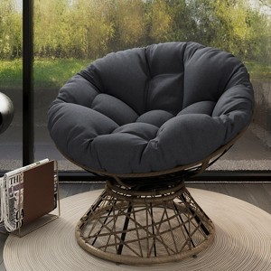 40"W/41.5"W Ergonomic Wicker Papasan Chair with Cloud Thick Density Fabric Cushion, Fluid 360 Degree Swivel Patio Chair - ModernLuxe - 1 of 4