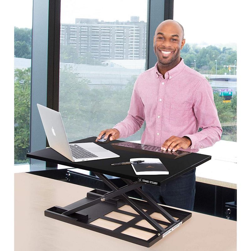 X-Elite Pro 28” Standing Desk Converter with Pneumatic Height-Adjustment - Black – Stand Steady, 4 of 13
