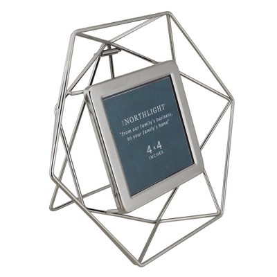 Silver Geometric Metal and Glass 8" x 9.5" Tabletop Photo Frame