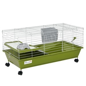 35"L Small Animal Cage, Rolling Bunny Cage, Guinea Pig Cage with Food Dish, Water Bottle, Hay Feeder, Platform, Ramp for Chinchilla - 1 of 4
