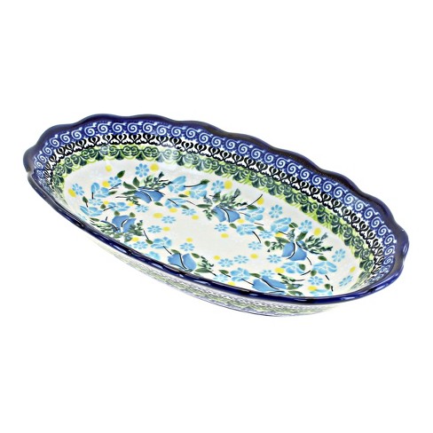 Blue Rose Polish Pottery Blue Cottage Small Oval Dish : Target