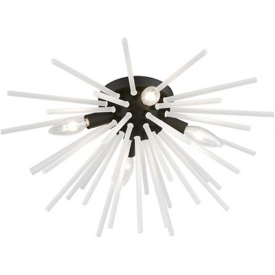 Uptown Elegance 4-Light Black Brass Flush Mount with Acid Etched Rods