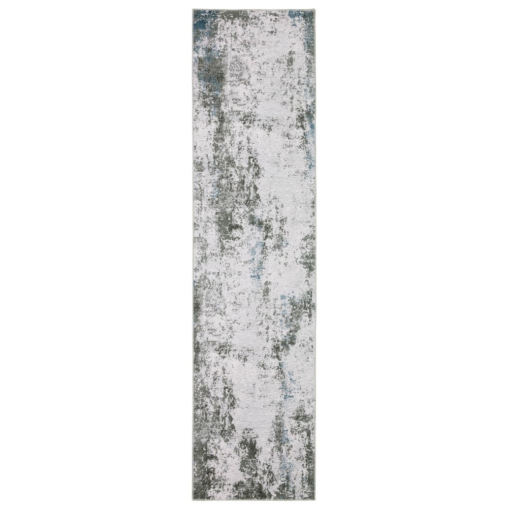 Photos - Area Rug 2'x8' Micah Washable Marbled Abstract Indoor  Gray/Blue - Captiv8e