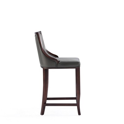 Pebble Grey Faux Leather Bar Stool with Walnut Beech Frame