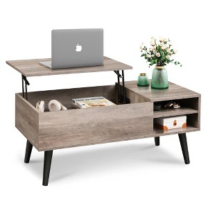 Lift Top Coffee Table for Living Room, Small Coffee Table with Storage,Hidden Compartment and Adjustable Shelf, Mid Century Modern,  Wood, Cherry - 1 of 4