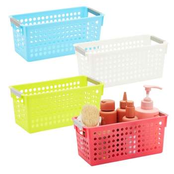 Basicwise White Rectangular Plastic Shelf Organizer Basket with Handles